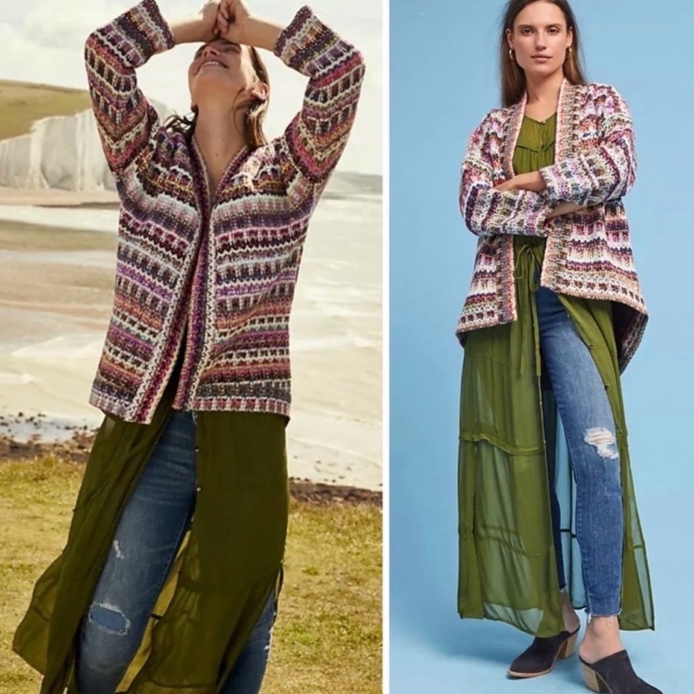 Anthropologie DRA Yoko Kimono Open Cardigan Boho Sweater Jacket M Festival - Picture 3 of 11